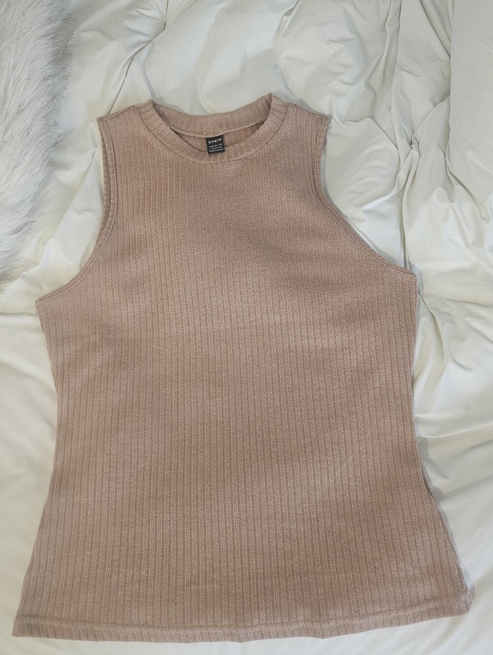 SHEIN Blush Sleevless Ribbed High Neck Tank Top